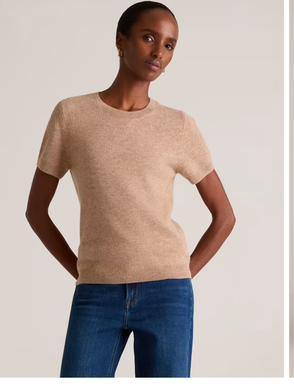 Women's Short-Sleeve Cashmere Blend Sweater — Beige